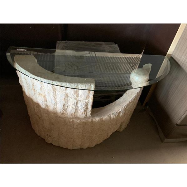 Granit Style Base half moon glass top sofa table