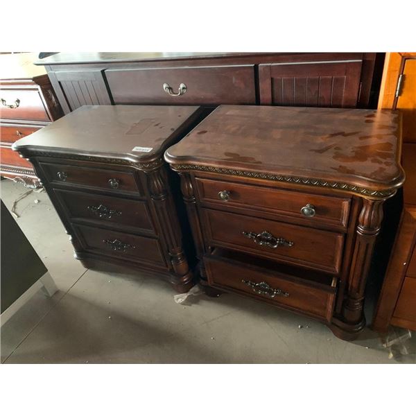 Triple Drawer cherrywood ornate style Bedside Tables Set  - LOT of 2