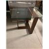 Image 1 : Glass off set teak living room side table