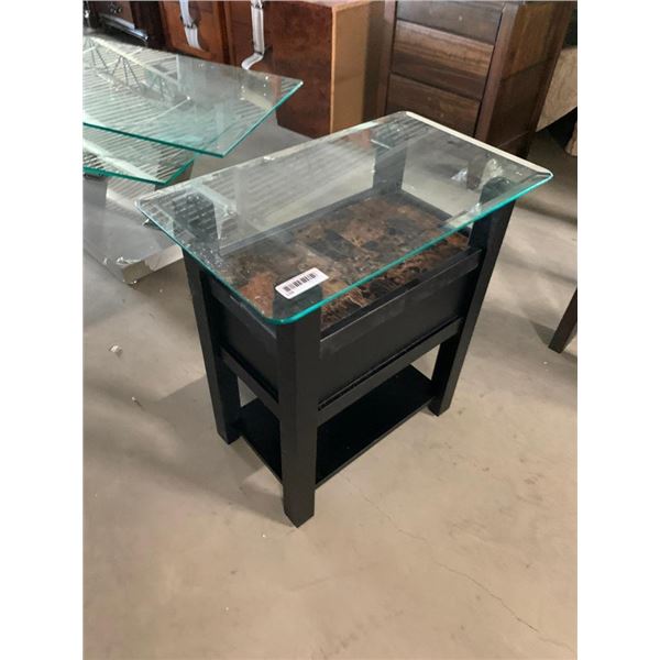 Esspresso faux marble bevelled glass top sofa table