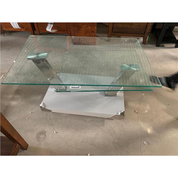 Dual Shelf Glass Top & satin steel polished Modern coffee Table
