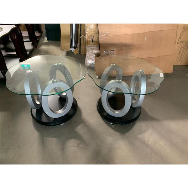 Glass Top Circle Base Set of 2 Living room Side end tables