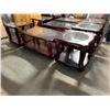 Image 1 : 3 Piece Livingroom Coffee Table Set wood with glass inserts includes coffee and 2 end tables
