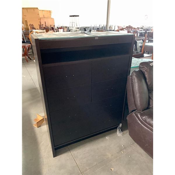 Dark 6 Drawer Upright Chest with frosted glass top