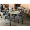 Image 1 : 7 Piece Dinette Suite includes Round Glass top wrought iron style table with 6 matching upholstered 