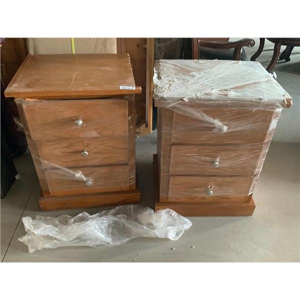 3 Drawer Oak Style Bedside Table SET of 2 as is