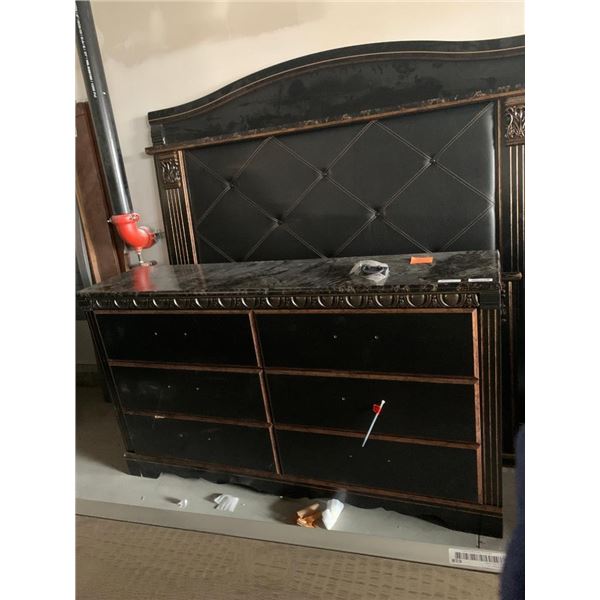 5 Piece King Size Bedroom Suite with Headboard, Footboard & Rails with matching 6 drawer dresser