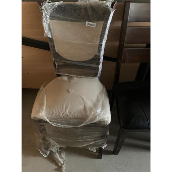 White Leather & Wood Trim Occassional Chair