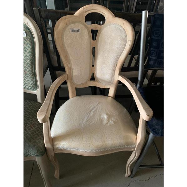 Queen Anne Ivory Wood Upholstered Sitting room arm chair