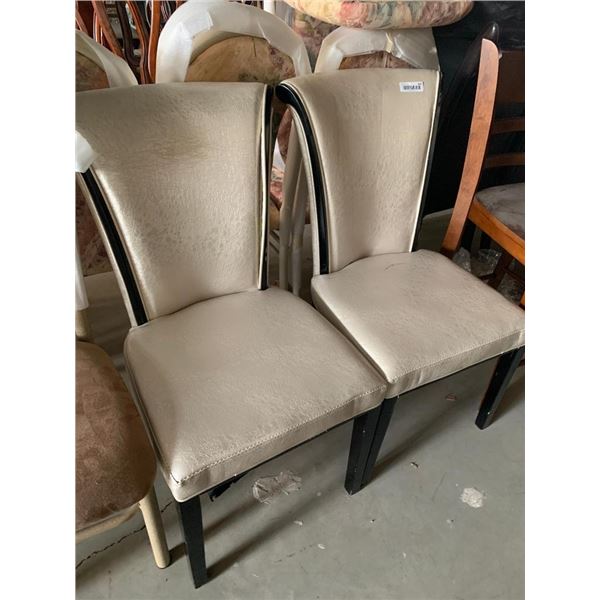 Cream Upholstered Dark Wood Trim Curved Back Dinning Chairs - LOT of 2