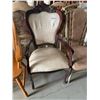 Image 5 : Queen Anne Carved Wood Cream Upholstered Reading Room Arm chair