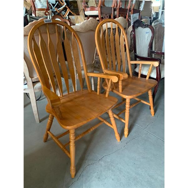 Maple Spindle Curved Back Arm Chairs - LOT of 2