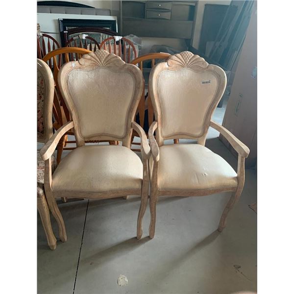 Queen Anne Ivory Carved Wood Upholstered Arm chairs - LOT of 2