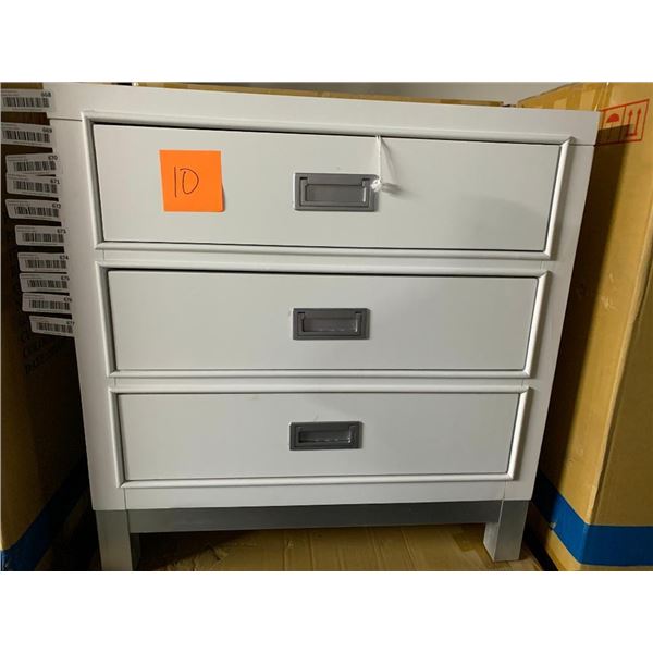 White Laquer & Chrome 3 Drawer Night Stand Model SB805W - NEW in box