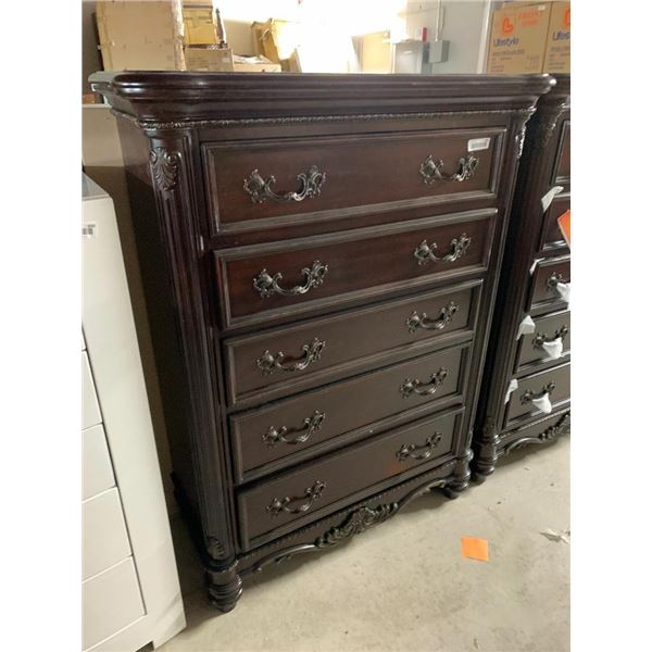 Cherry Wood Style Ornate 5 Drawer Chest of drawers