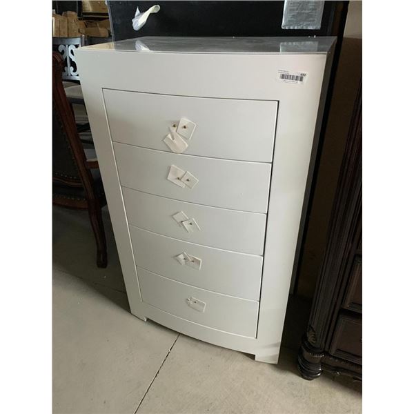 White Laquer 5 Drawer Stand Up Dresser Chest