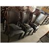 Image 1 : Carved Wood Back Queen Anne Leather Arm chairs - LOT of 3
