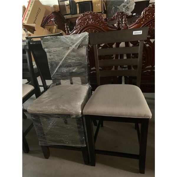 Espresso Shaker Style Slat Back Cream Stools - LOT of 2