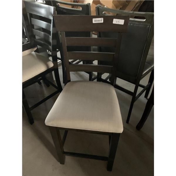 Dark Espresso Slat Back Cream Seat Stools - LOT of 5