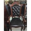 Image 1 : Leather pillow Back Ornate Carved wood arm chair