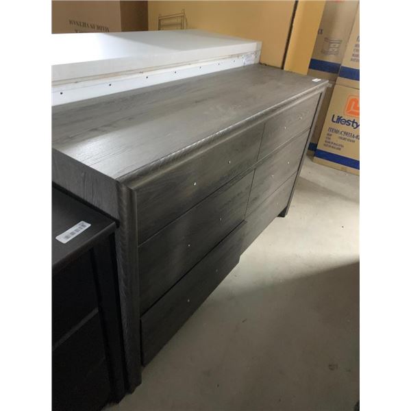 Grey Wood Grain 6 Drawer dresser, hardware inside