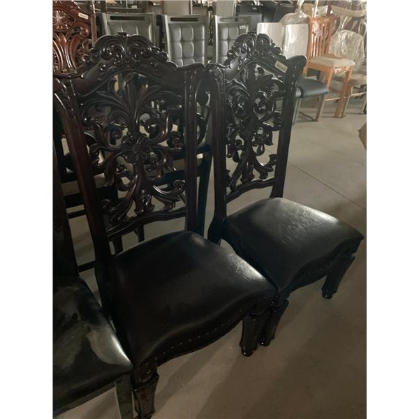 Ornate Carved Back & Leather Seat Occasional chairs - LOT of 2