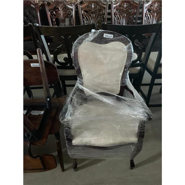 Queen Anne Solid Wood cream Upholstered Arm Chair