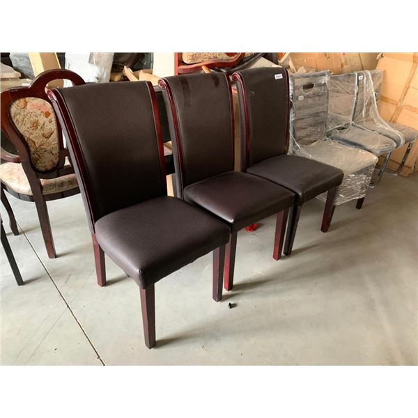 Brown Leather wood trim dinning chairs - LOT of 3