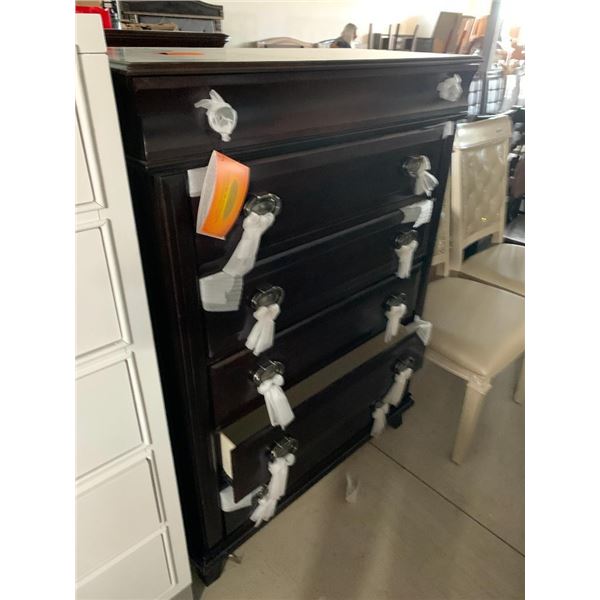 Dark Wood Curved Front Gents Dresser Chest 6 Drawer