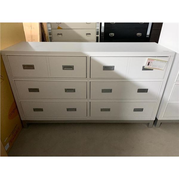 White Laquer 6 Drawer chrome trim Dresser