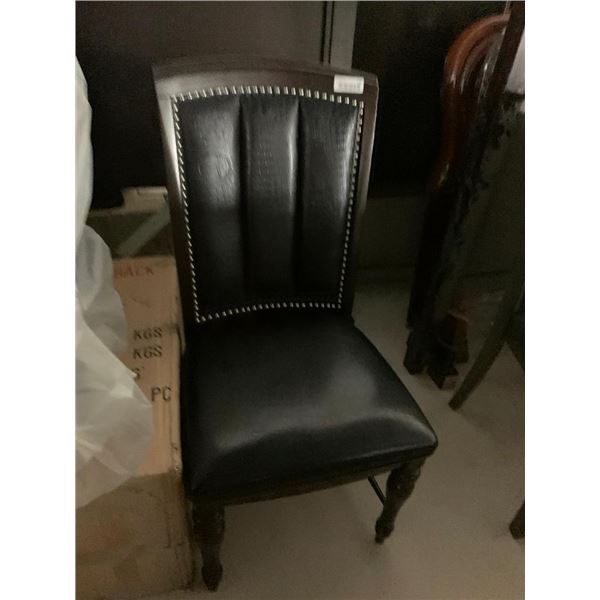 Leather studded Back wood trim chair