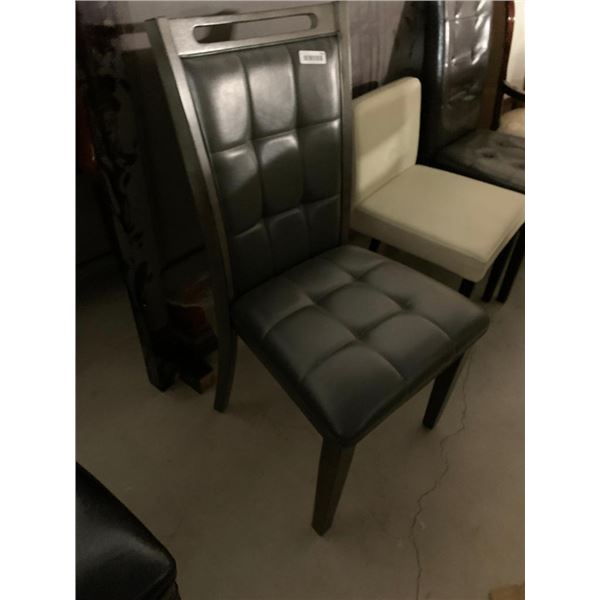 Grey Padded Leather wood trimmed dinning chair