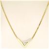 Image 4 : Modern 14k Two Tone Gold .30 ctw Trillion Diamond Solitaire "V" Necklace 17" Cha