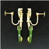 Image 6 : Estate 14k Yellow Gold Oval Disk Jade Screw On Drop Dangle Earrings