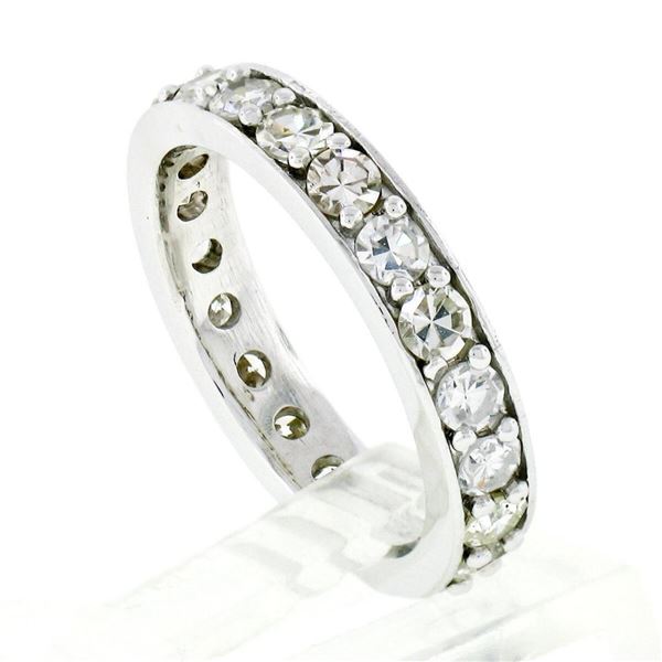 Vintage 14k White Gold 1.57 ctw Eternity Band Ring w/ 20 Old Single Cut Diamonds