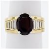 Image 1 : 18K Yellow Gold Oval Faceted Garnet Solitaire 1.18 ctw Baguette Step Diamond Rin