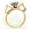 Image 8 : Unique Vintage 18K Yellow Gold.25 ctw Round Ruby Diamond Textured Cluster Ring