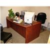 Image 1 : Complete Office:  Cherry Wood Finish L-Shaped Desk, Outstanding Quality Office Chair, Optiquest Moni