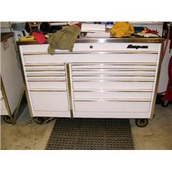 CHOICE of 3 White Snap-on Roll around tool Boxes with 12 Drawers and Stainless Steel Tops with Remov