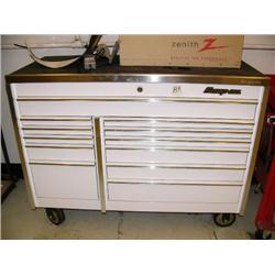 CHOICE of 3 White Snap-on Roll around tool Boxes with 12 Drawers and Stainless Steel Tops with Remov