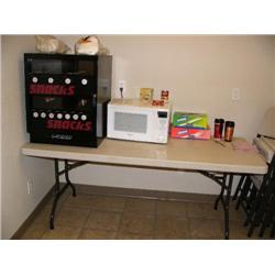 Break Room: Kirkland Refrigerator, Kirkland Microwave,  Table Top-11 sl0ts- coin operated Vending Ma