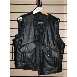 Lot of:  Indian Brand Motorcycle Leather Vests,  2-Men's Large Heavily insulated Vests with Differen