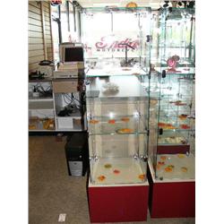 CHOICE on 5 Glass Floor Display Cases 4 Sided on Wheels