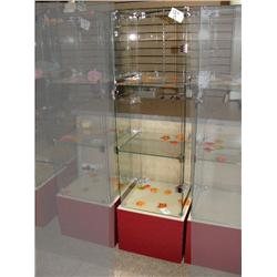 CHOICE on 5 Glass Floor Display Cases 4 Sided on Wheels