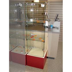 CHOICE on 5 Glass Floor Display Cases 4 Sided on Wheels