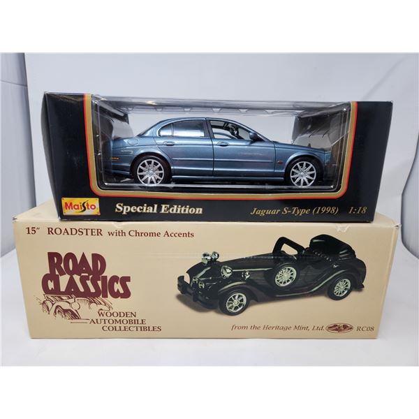 Maisto Special Edition Jaguar S-Type Diecast and 15" Wooden Roadster Collectible Both in Box