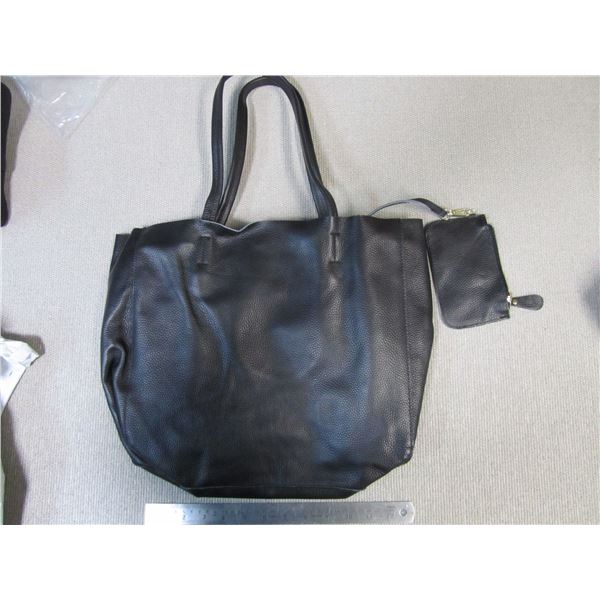 Black leather tote bag