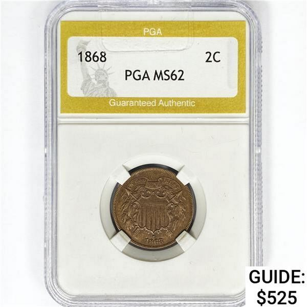1868 Two Cent Piece PGA MS62