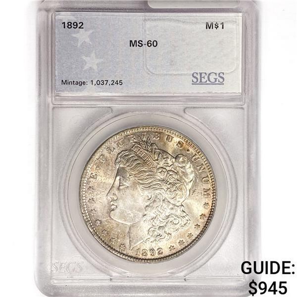 1892 Morgan Silver Dollar SEGS MS60