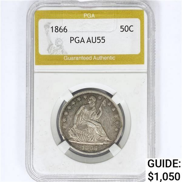 1866 Seated Liberty Half Dollar PGA AU55